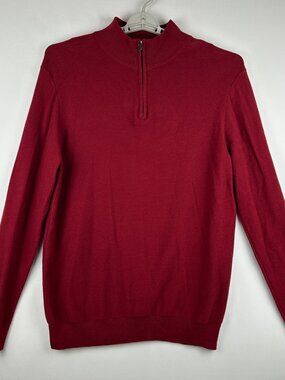 LACHLAN Men's Red/Raspberry Color Quarter-Zip Mock Neck Pullover Sweater Size XL